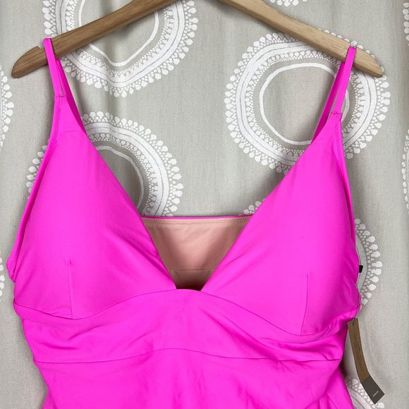 J. Crew deep v-neck french one-piece swimsuit neon flamingo pink - Picture 3 of 11